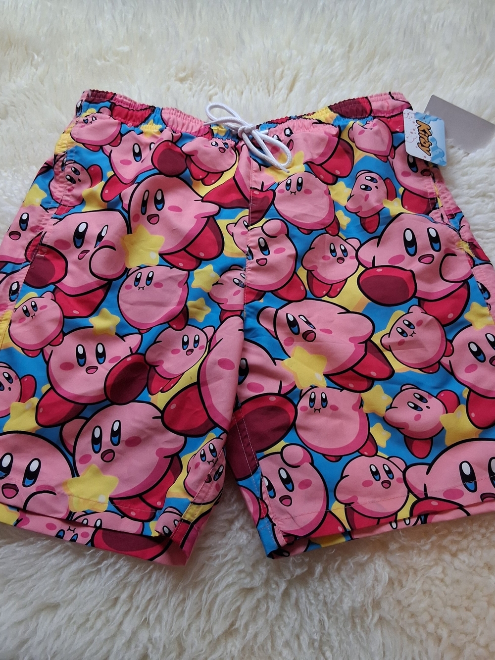 Pink Kirby Print Men’s Swim Board Shorts